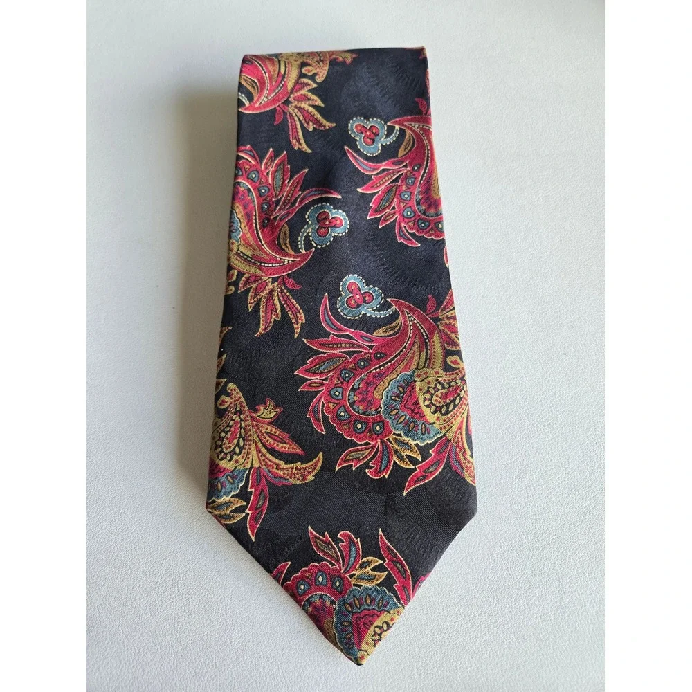 Cravatte Lavatelli Black Paisley Silk Necktie Retro Vintage Floral Dark Academia